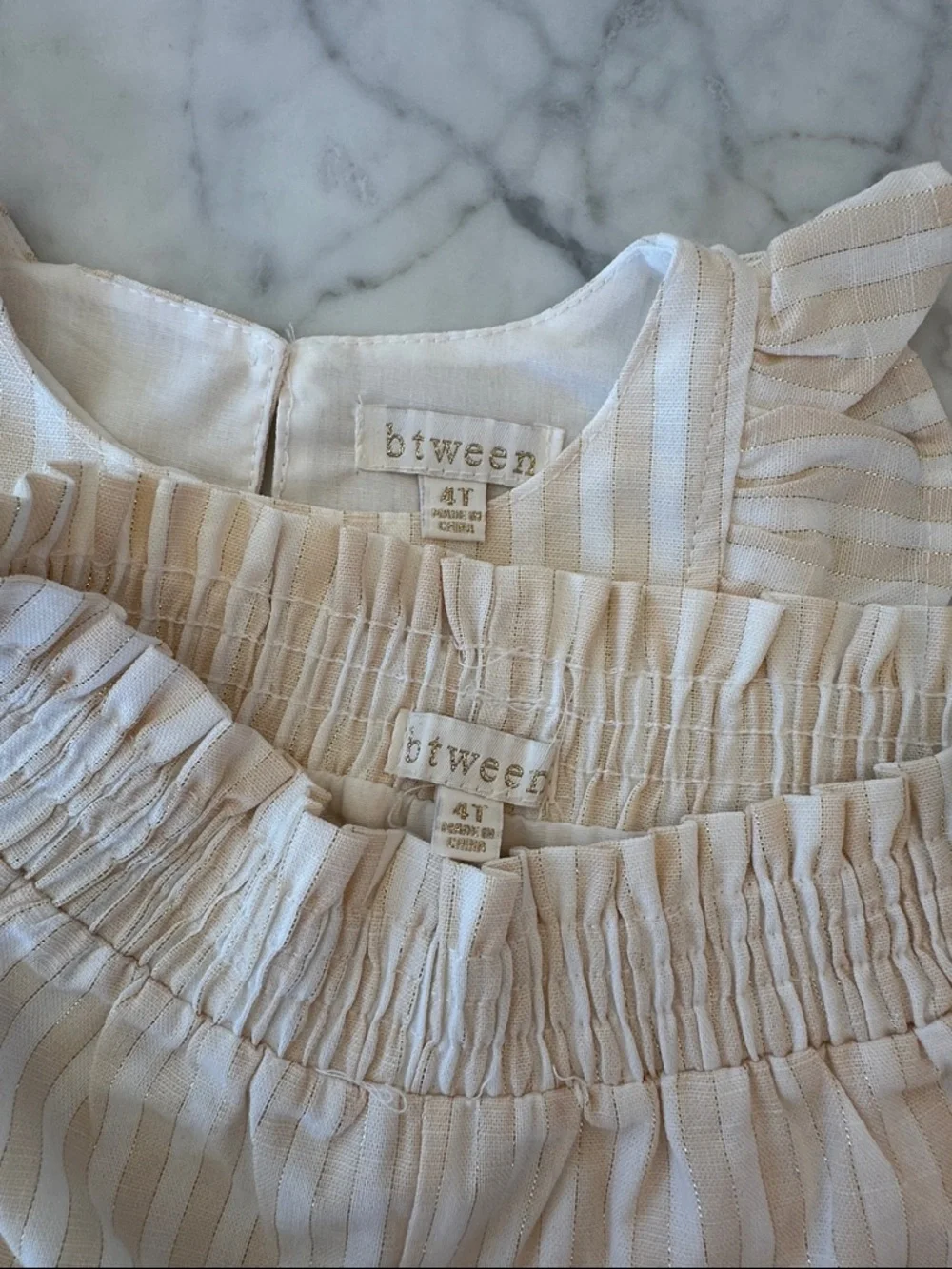 Btween Striped Ruffle Crop Top & Shorts Set - Cream and White 4Y - Picture 2 of 5